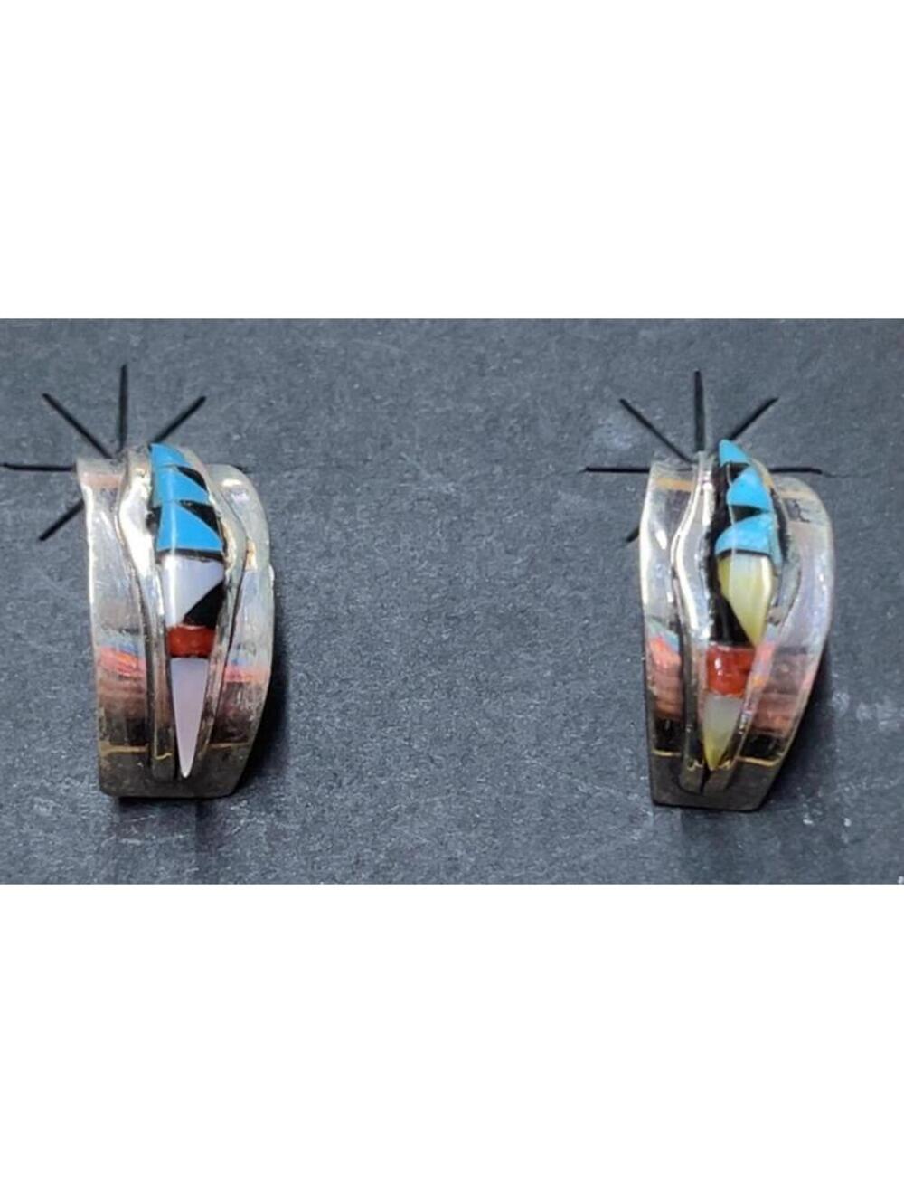 Zuni sterling silver inlay multi stone turquoise earrings -Clinton Malani